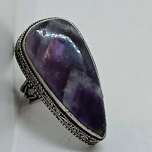 Artisan Genuine Chevron Amethyst Silver Plated Ring 8.75 Size NWOTs